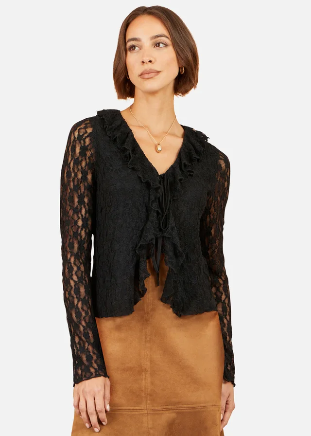 Yumi Black Ruffle Lace Top
