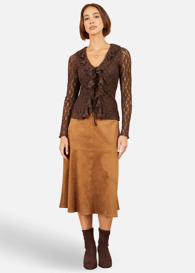 Yumi Brown Ruffle Lace Top