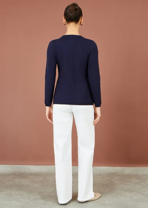 Yumi Navy Knitted Fitted Peplum Cardigan - L Image 3