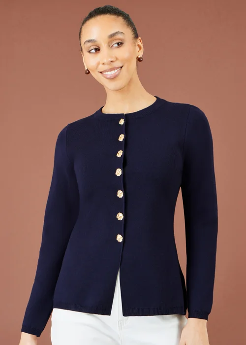 Yumi Navy Knitted Fitted Peplum Cardigan - L Image 1