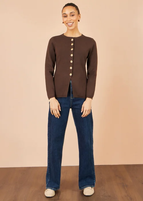 Yumi Brown Knitted Fitted Peplum Cardigan - M Image 2