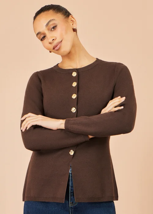 Yumi Brown Knitted Fitted Peplum Cardigan - M Image 1