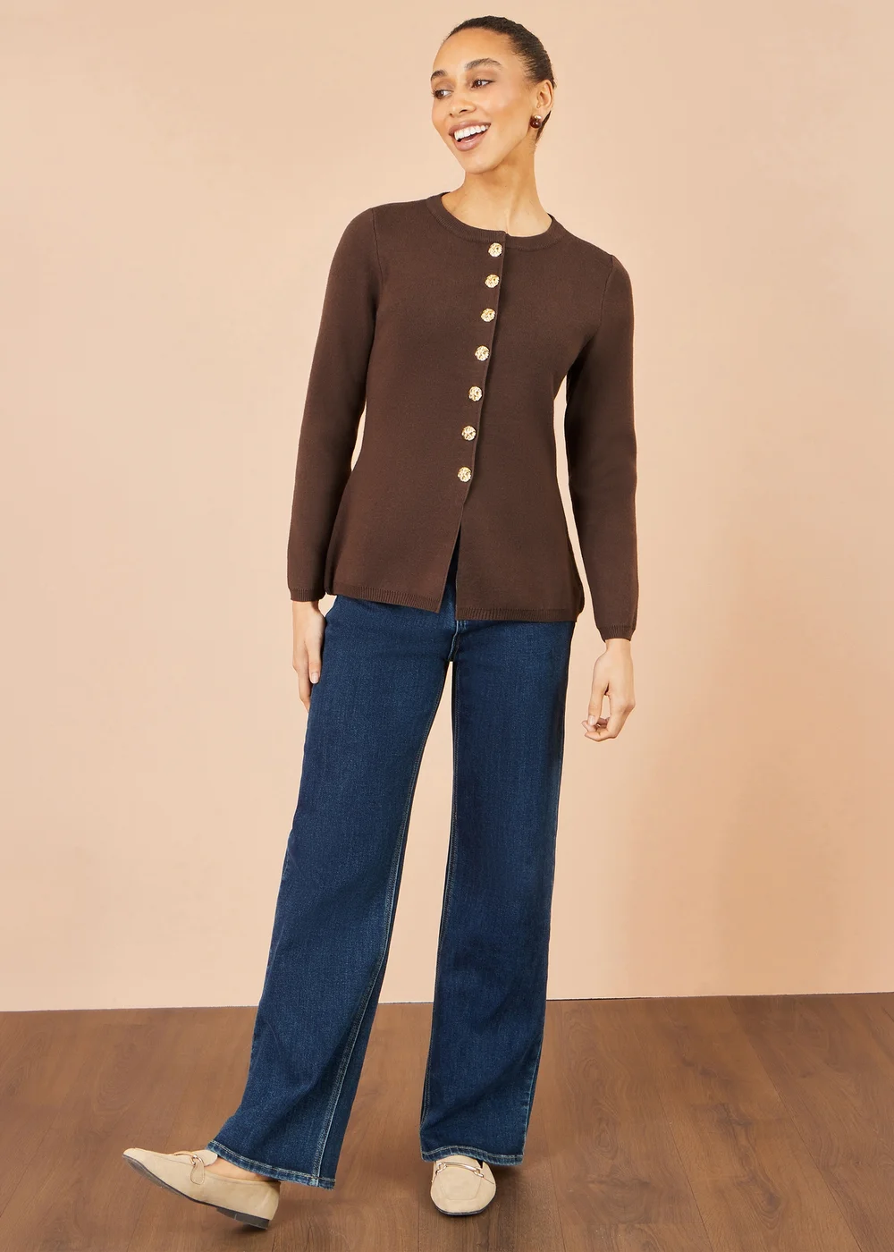 Yumi Brown Knitted Fitted Peplum Cardigan - M Image 3
