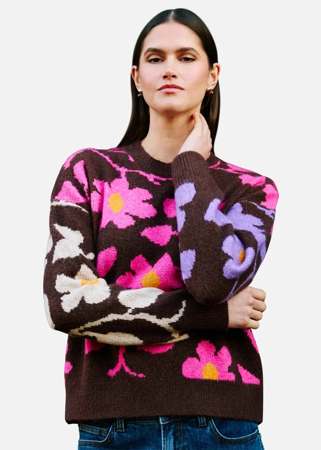 Yumi Multi Floral Intarsia Relaxed Fit Jumper