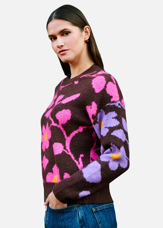 Yumi Multi Floral Intarsia Relaxed Fit Jumper