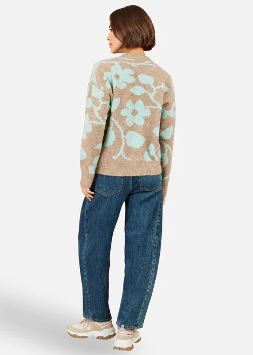 Yumi Brown Floral Intarsia Relaxed Fit Jumper - L Image 2