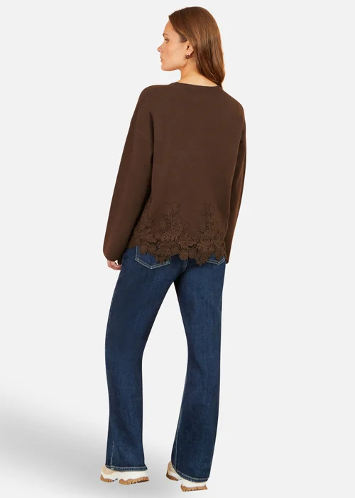 Yumi Brown Relaxed Jumper With Lace Trim - M Image 2