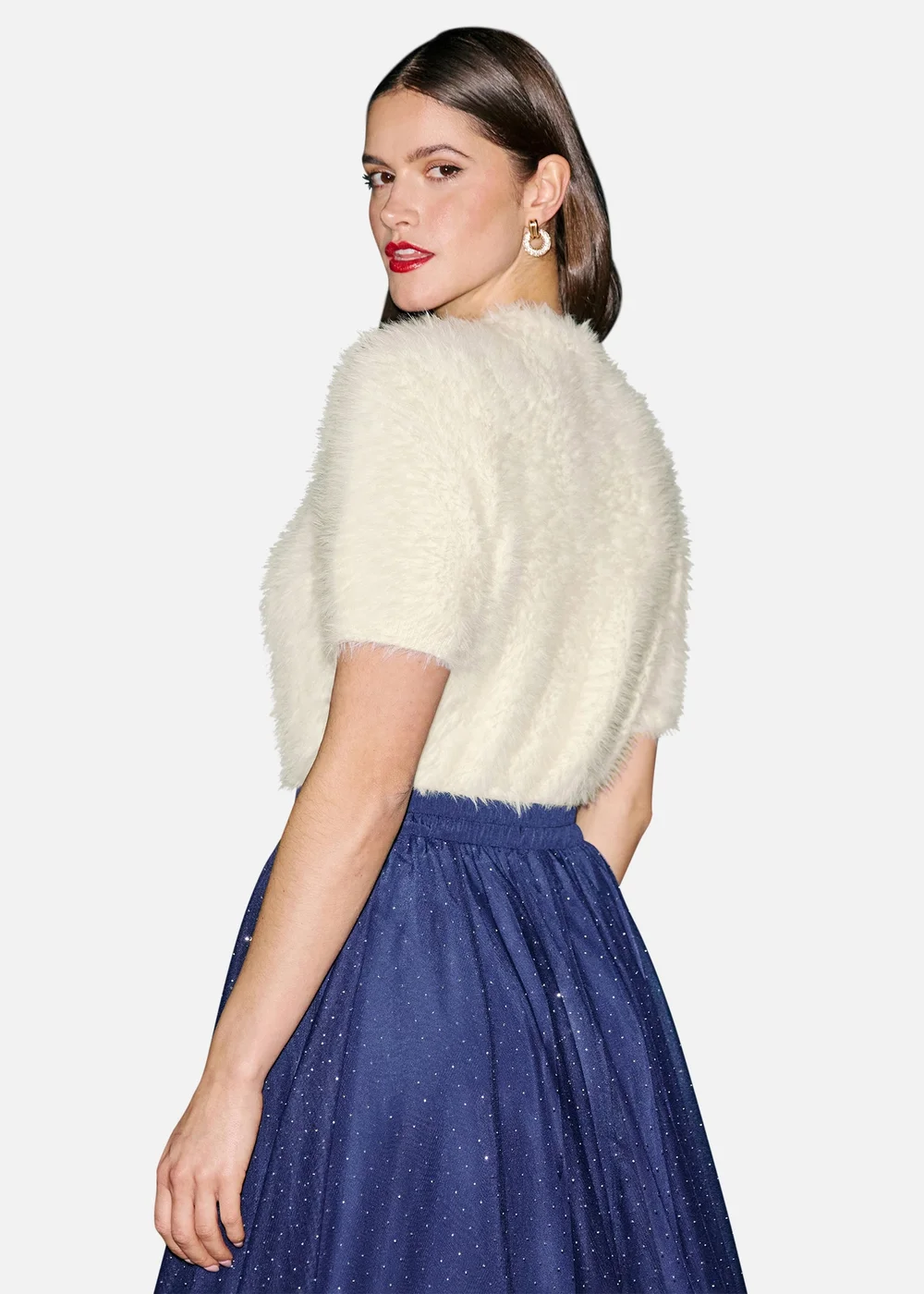 Yumi Ivory Fluffy Short Sleeve Jumper - L Image 4