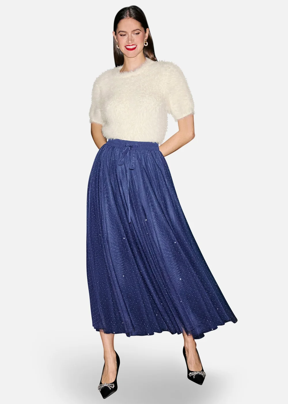 Yumi Ivory Fluffy Short Sleeve Jumper - L Image 3