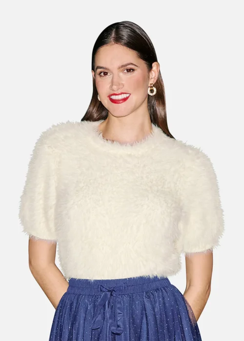 Yumi Ivory Fluffy Short Sleeve Jumper - L Image 1