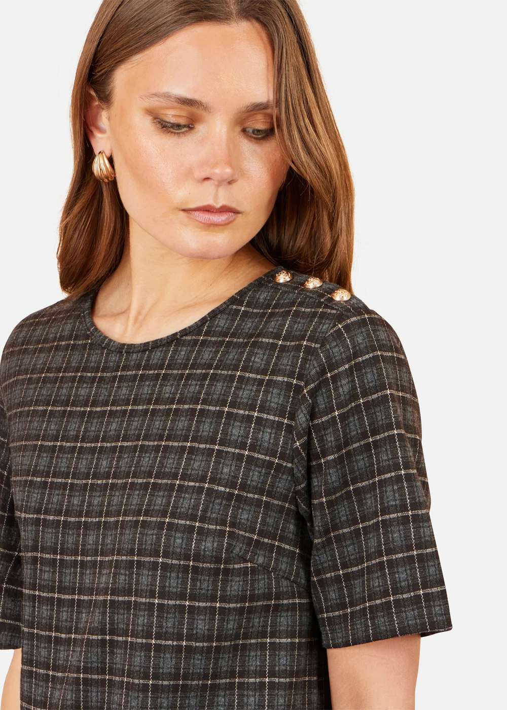 Yumi Brown Check Tunic With Buckles - 10 Image 4