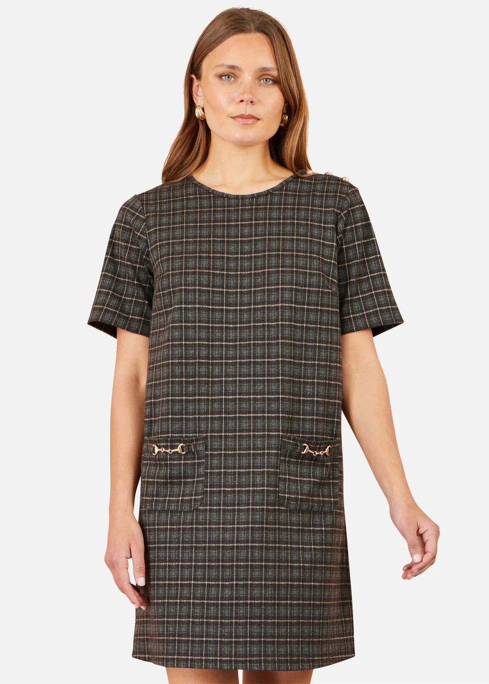 Yumi Brown Check Tunic With Buckles - 10 Image 1