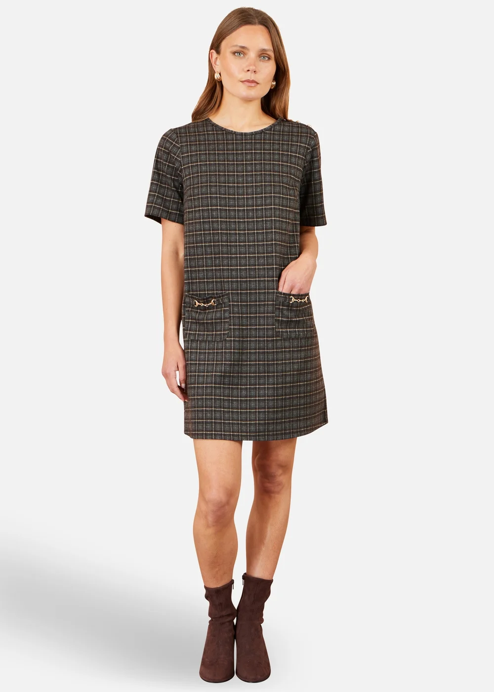 Yumi Brown Check Tunic With Buckles - 10 Image 2