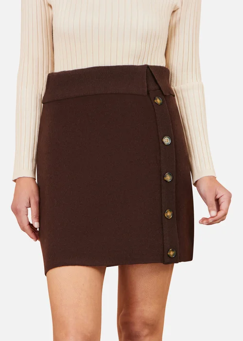 Yumi Brown Knitted Mini Skirt With Buttons - M Image 3