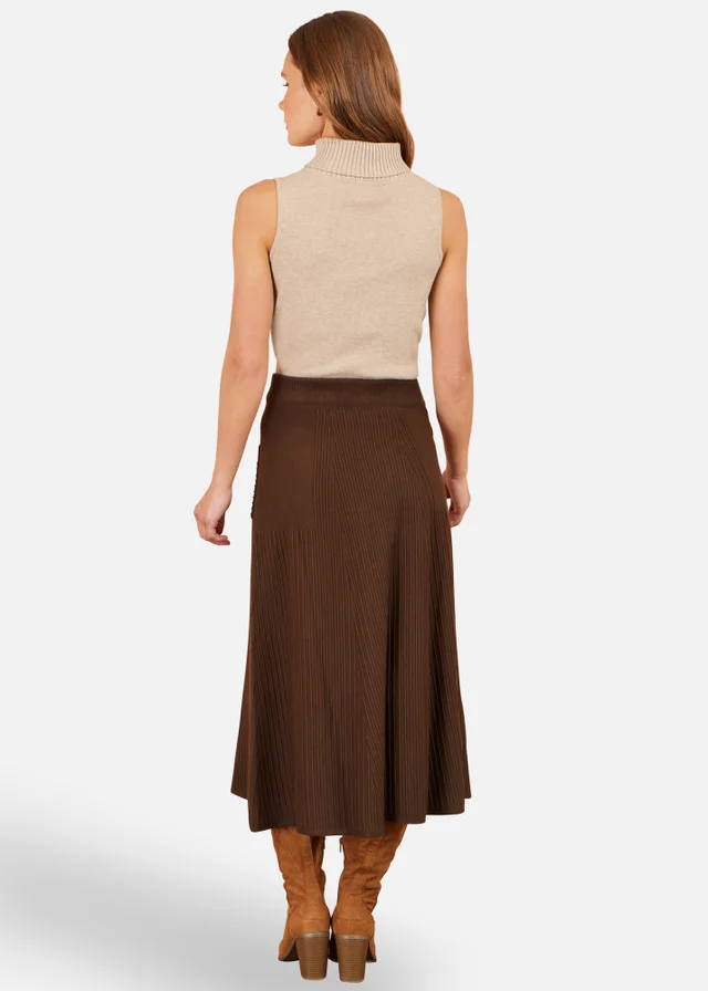 Yumi Brown Knitted Midi Skirt With Pockets