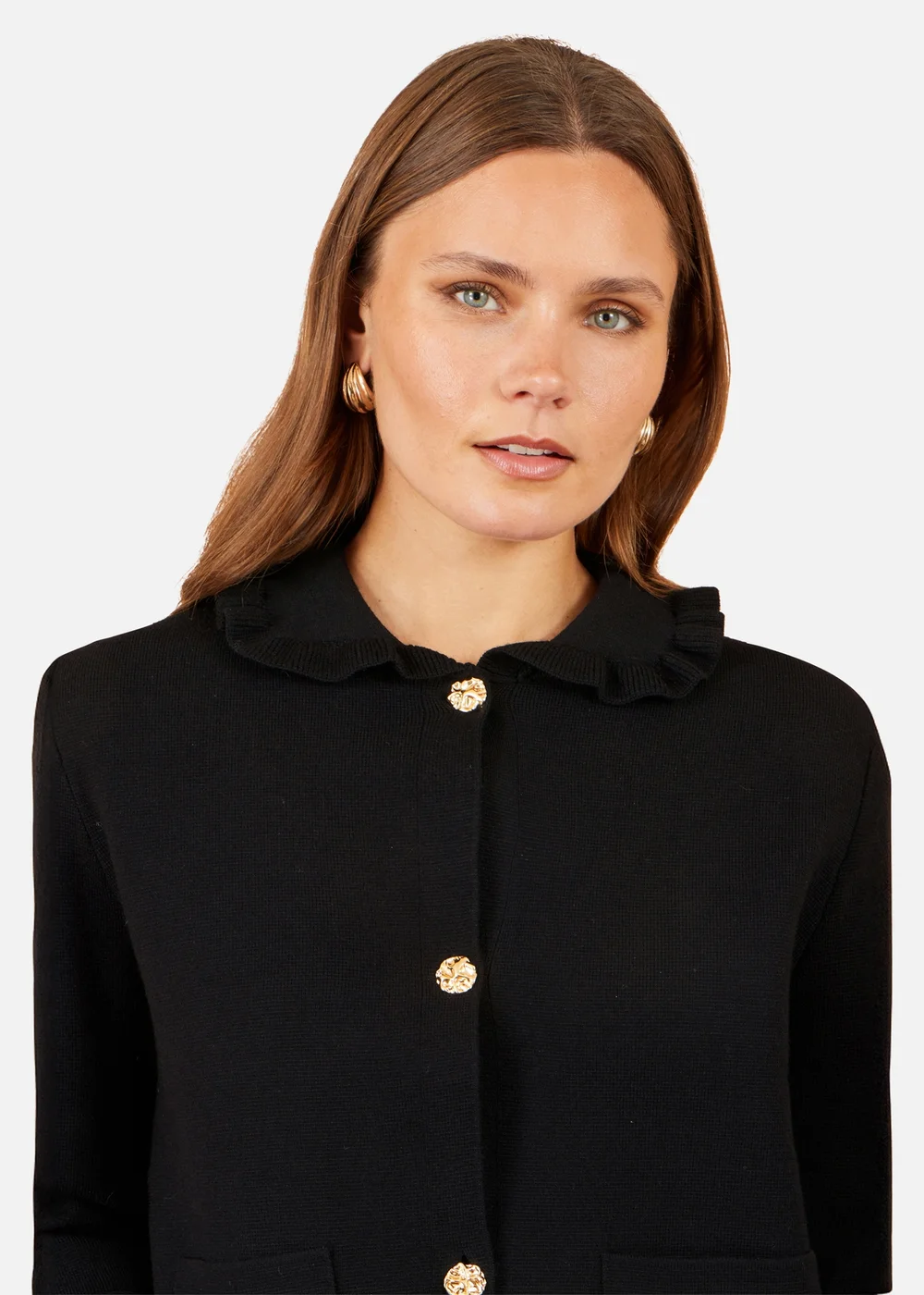 Yumi Black Knitted Frill Collar Jacket - M Image 3