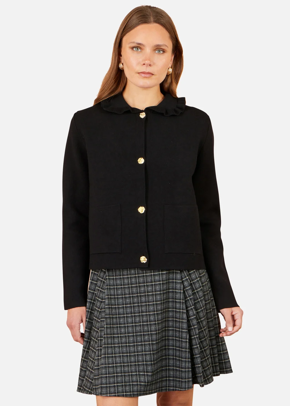 Yumi Black Knitted Frill Collar Jacket - M Image 1