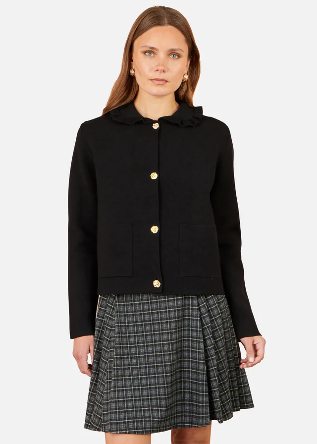 Yumi Black Knitted Frill Collar Jacket
