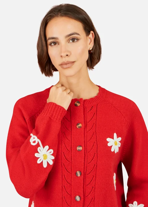 Yumi Red Daisy Stitch Cardigan - L Image 3