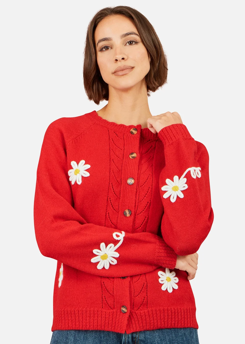 Yumi Red Daisy Stitch Cardigan - L Image 1