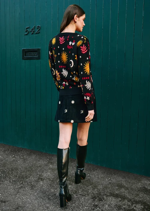 Yumi Black Cosmic Intarsia Cardigan - M Image 3