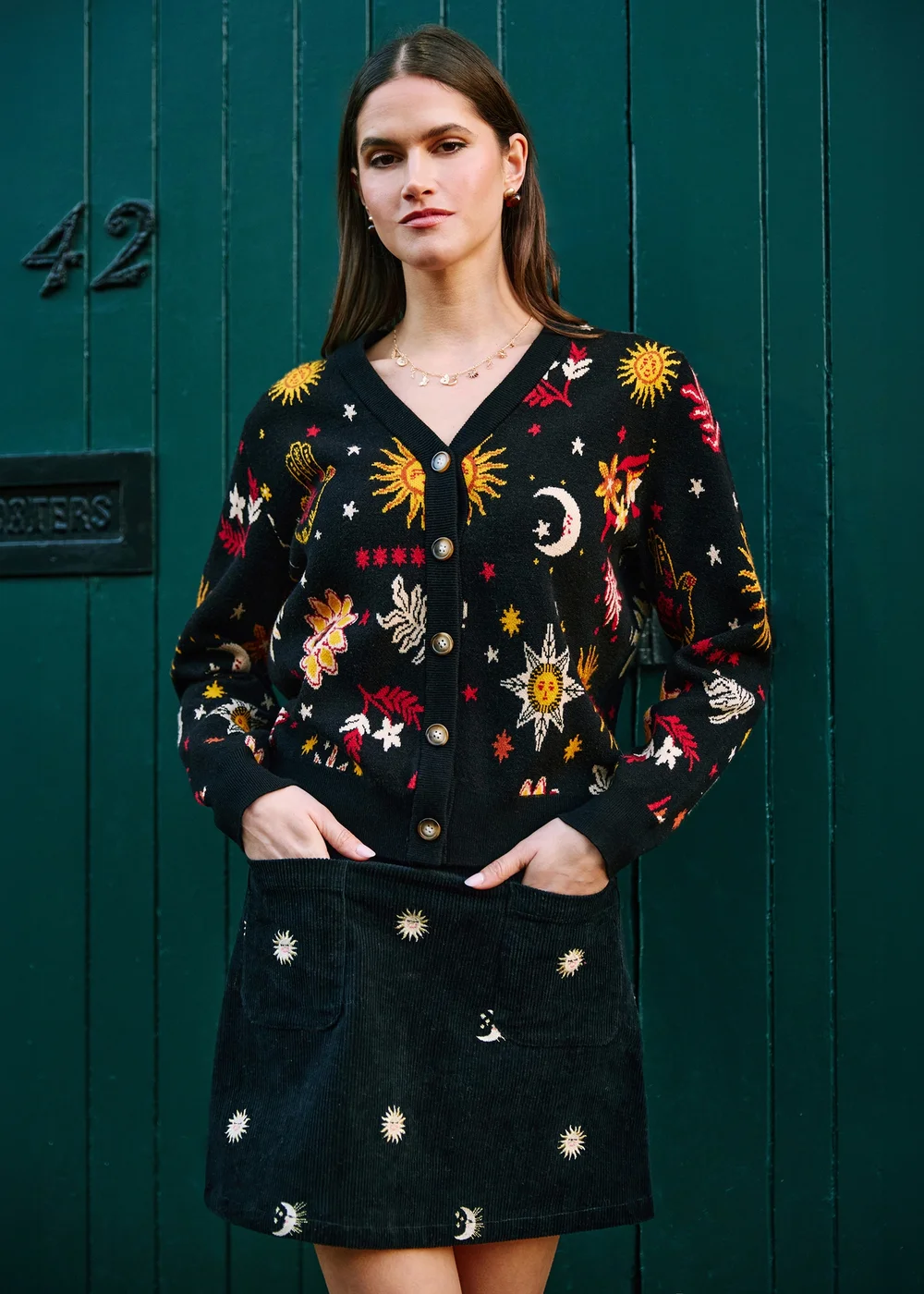 Yumi Black Cosmic Intarsia Cardigan - M Image 1