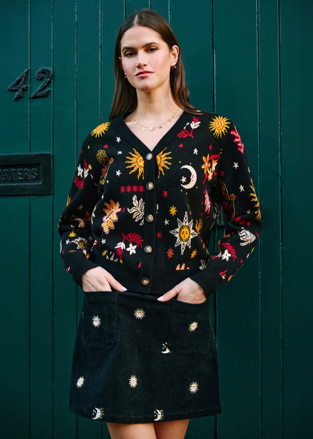 Yumi Black Cosmic Intarsia Cardigan