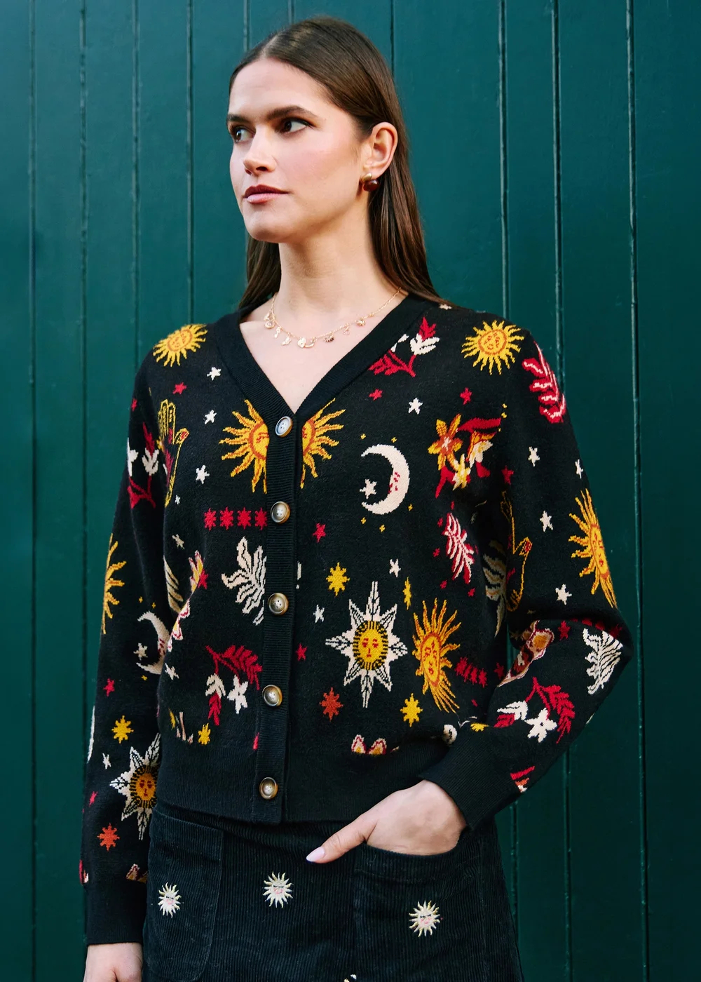 Yumi Black Cosmic Intarsia Cardigan - M Image 2