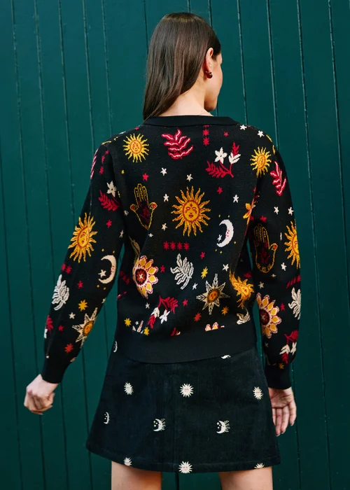Yumi Black Cosmic Intarsia Cardigan - M Image 4