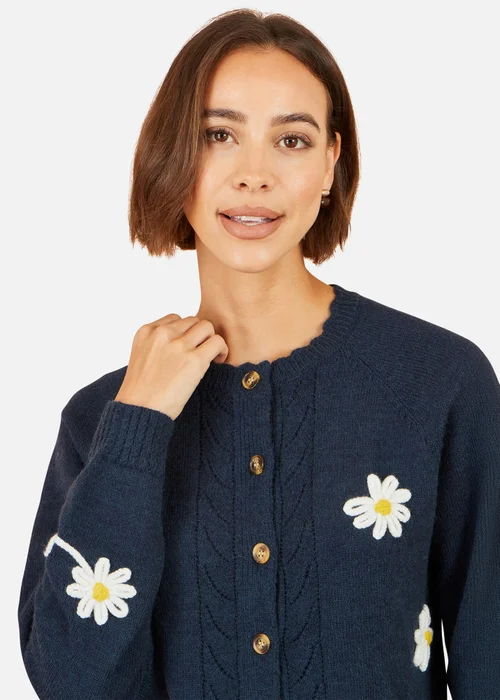 Yumi Navy Daisy Stitch Cardigan - M Image 3