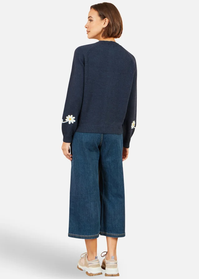 Yumi Navy Daisy Stitch Cardigan
