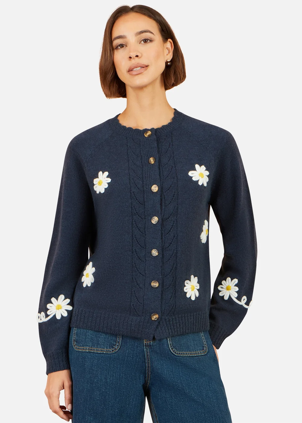 Yumi Navy Daisy Stitch Cardigan - M Image 1