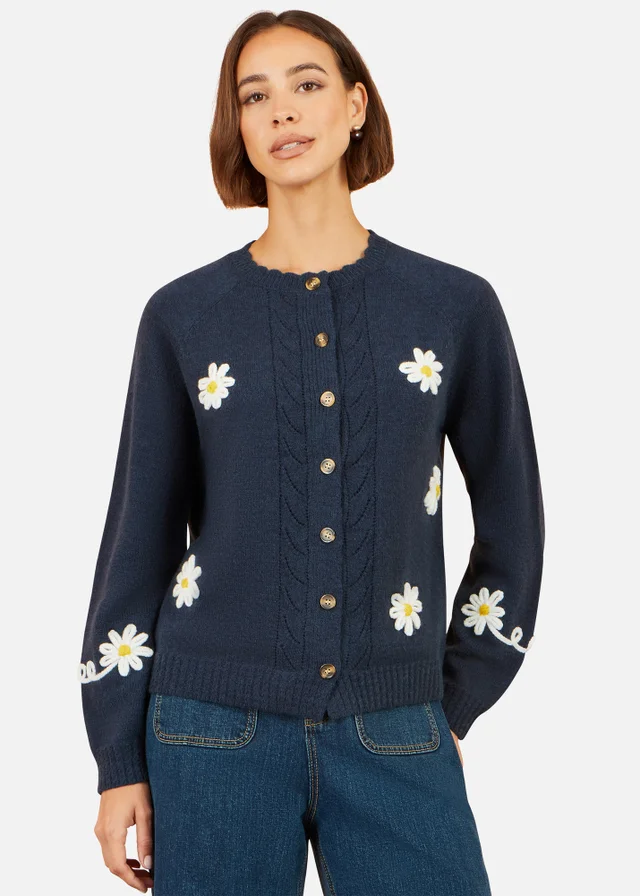 Yumi Navy Daisy Stitch Cardigan
