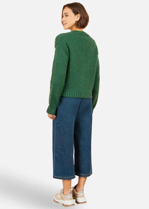 Yumi Green Hand Embroidered Chunky Knitted Cardigan - S Image 2