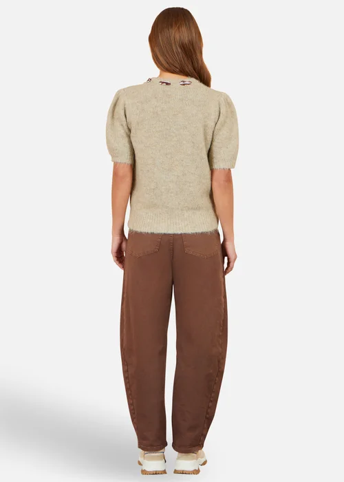 Yumi Beige Fluffy Jumper With Scarf Detail - M Image 3