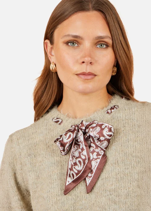 Yumi Beige Fluffy Jumper With Scarf Detail - M Image 4