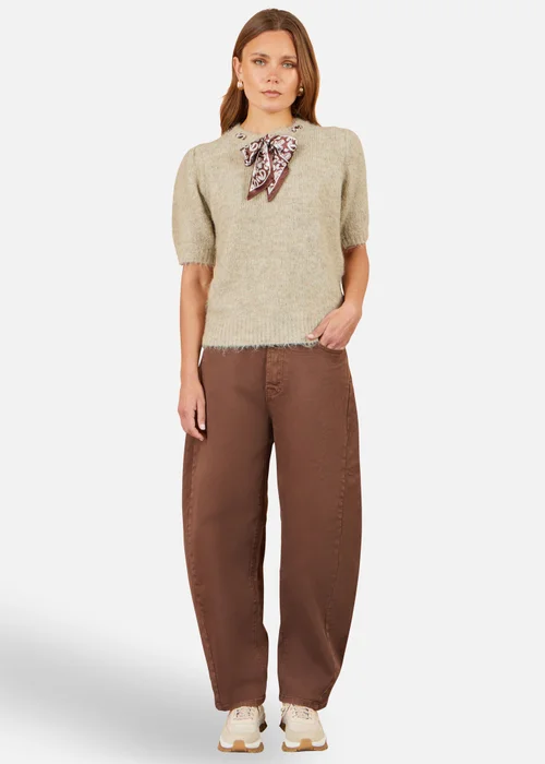 Yumi Beige Fluffy Jumper With Scarf Detail - M Image 2