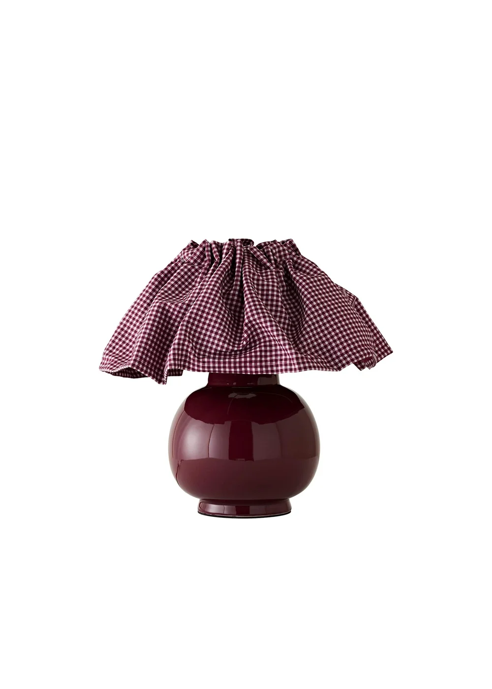 ValueLights Arabella Burgundy Ceramic Table Lamp With Gingham Pleated Shade and Warm White Bulb - One Size Image 5