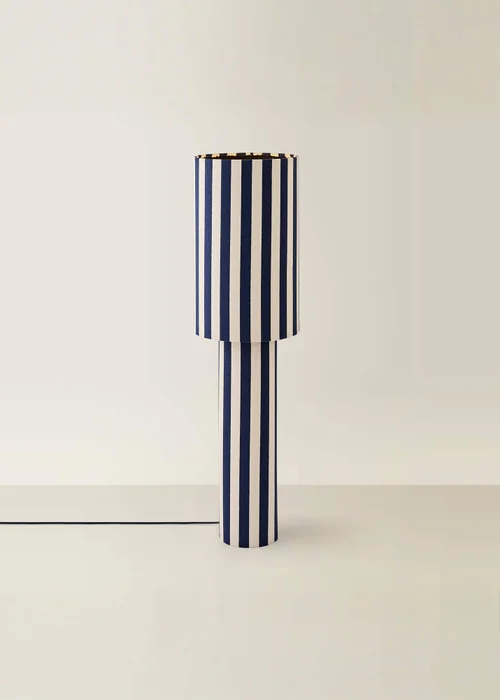 ValueLights Florence Navy Deckchair Stripe Linen Midi Floor Lamp With Warm White Bulb - One Size Image 4