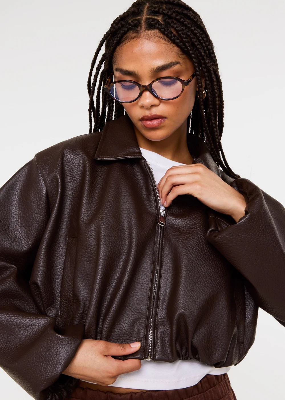 Pink Vanilla Brown Faux Leather Puffball Jacket - M/L Image 3