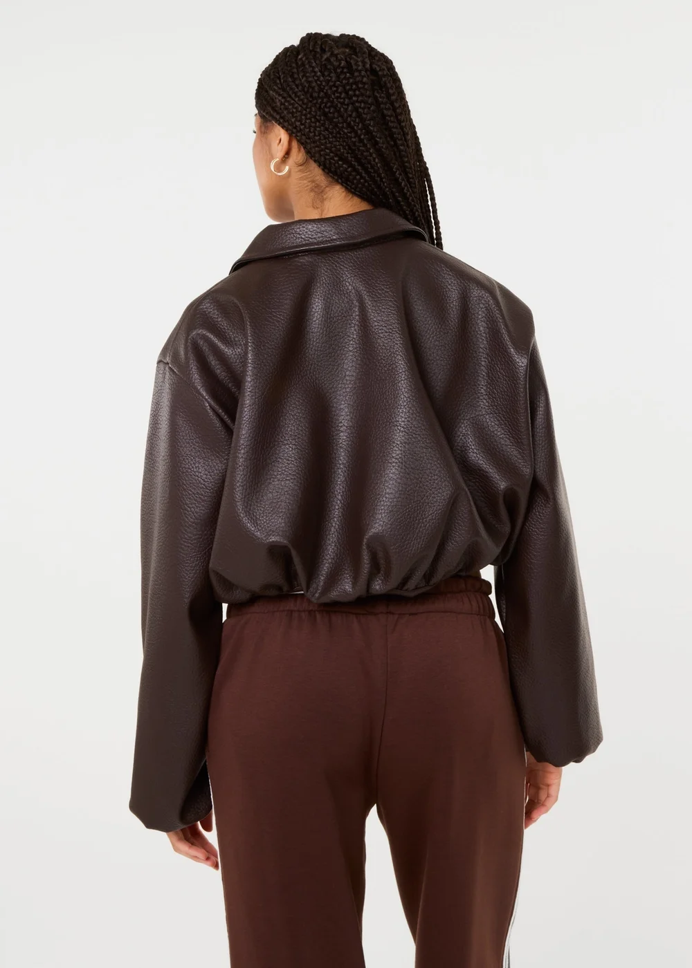 Pink Vanilla Brown Faux Leather Puffball Jacket - M/L Image 4
