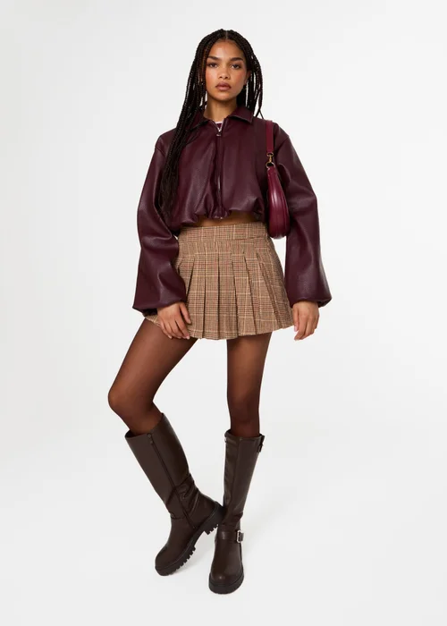 Pink Vanilla Burgundy Faux Leather Puffball Jacket - M/L Image 2