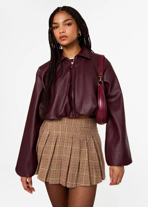 Pink Vanilla Burgundy Faux Leather Puffball Jacket - M/L Image 4