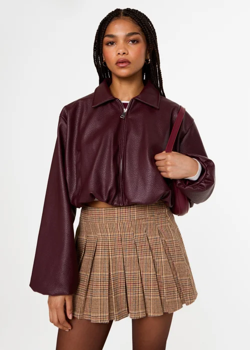 Pink Vanilla Burgundy Faux Leather Puffball Jacket - M/L Image 1