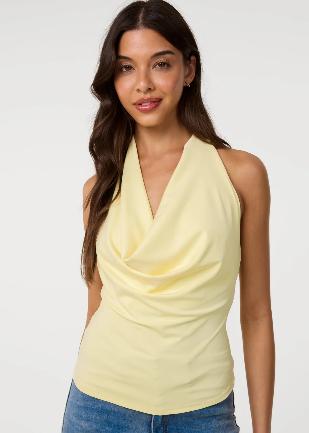 Pink Vanilla Yellow Halterneck Cowl Soft Stretch Top - One Size Image 3