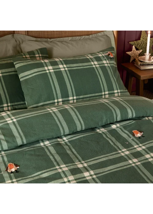 Wylder Ramble Super King Robin Tufted Brushed Cotton Duvet Sets Green - Single Image 1