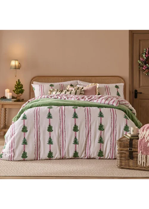 Wylder Spruce Stripe Super King Reversible Brushed Cotton Duvet Sets Oat - Single Image 1