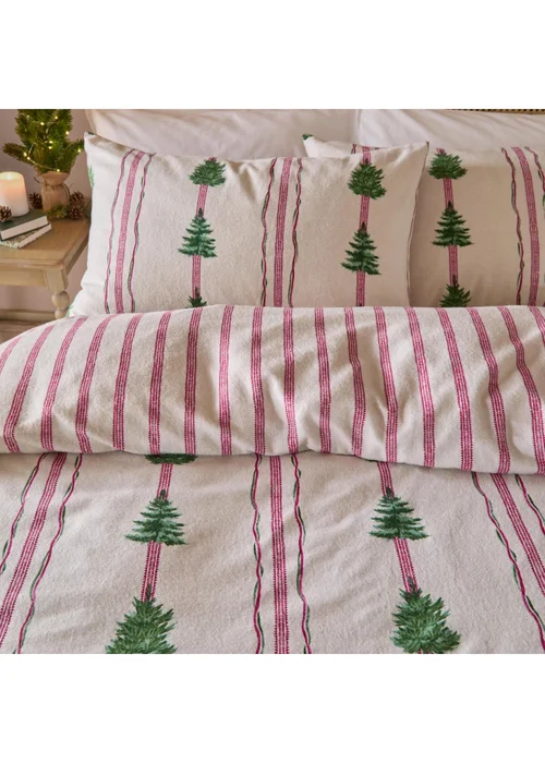 Wylder Spruce Stripe Super King Reversible Brushed Cotton Duvet Sets Oat - Single Image 2