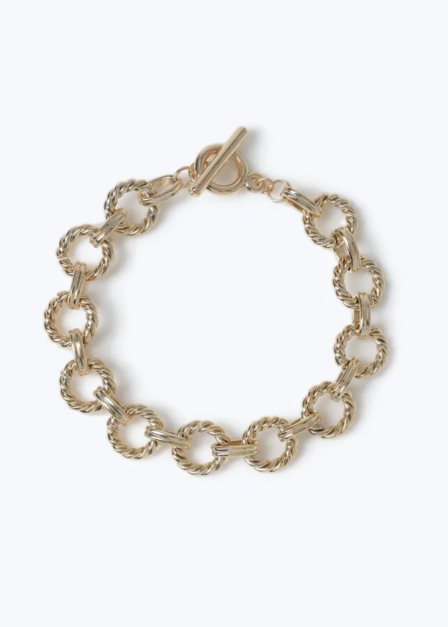 Muse Gold T Bar Circle Link Bracelet