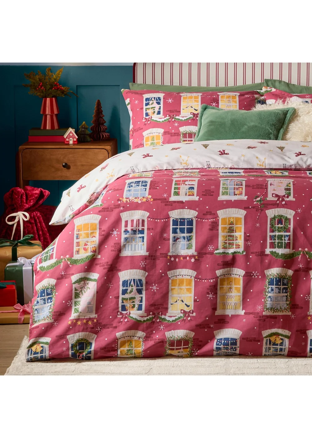 Furn Christmas Eve Double Reversible Duvet Sets Cranberry - Double Image 3